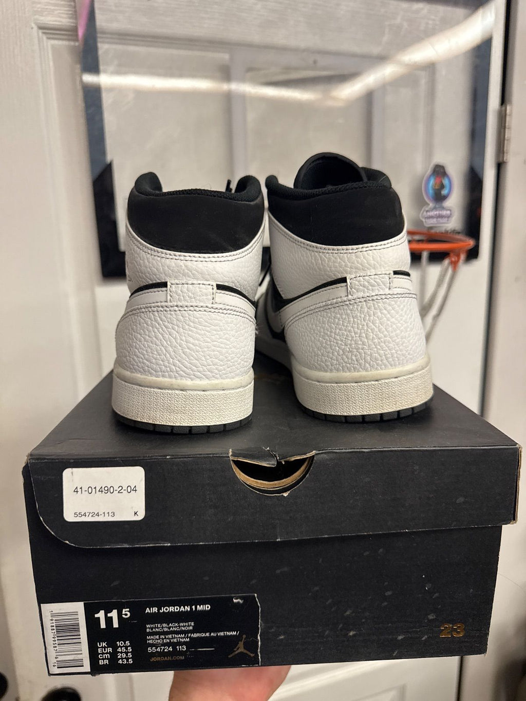 Jordan 1 Mid White Black - Lightly Used, OG All
