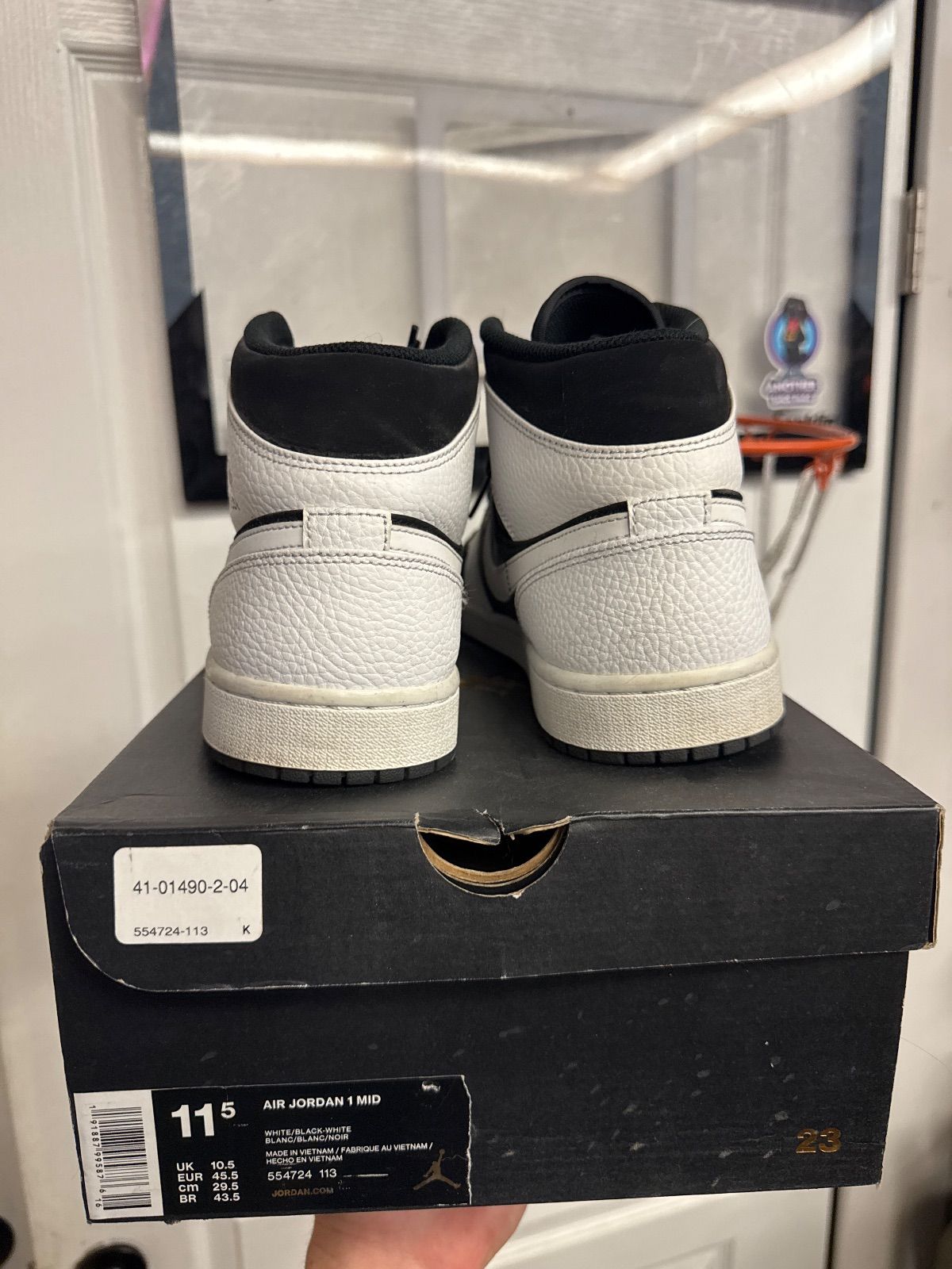 Jordan 1 Mid White Black - Lightly Used, OG All