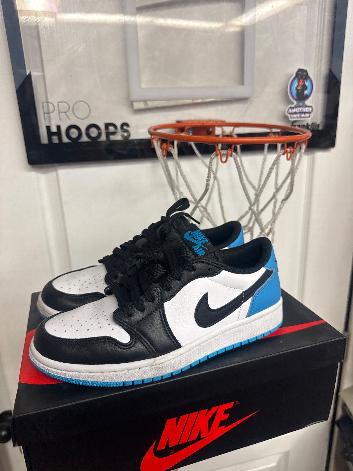 Jordan 1 Retro Low OG Black Dark Powder Blue (Women's) - Lightly Used, OG All