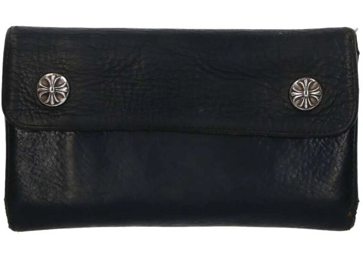 Chrome Hearts Cross Ball Button Leather Wallet Black