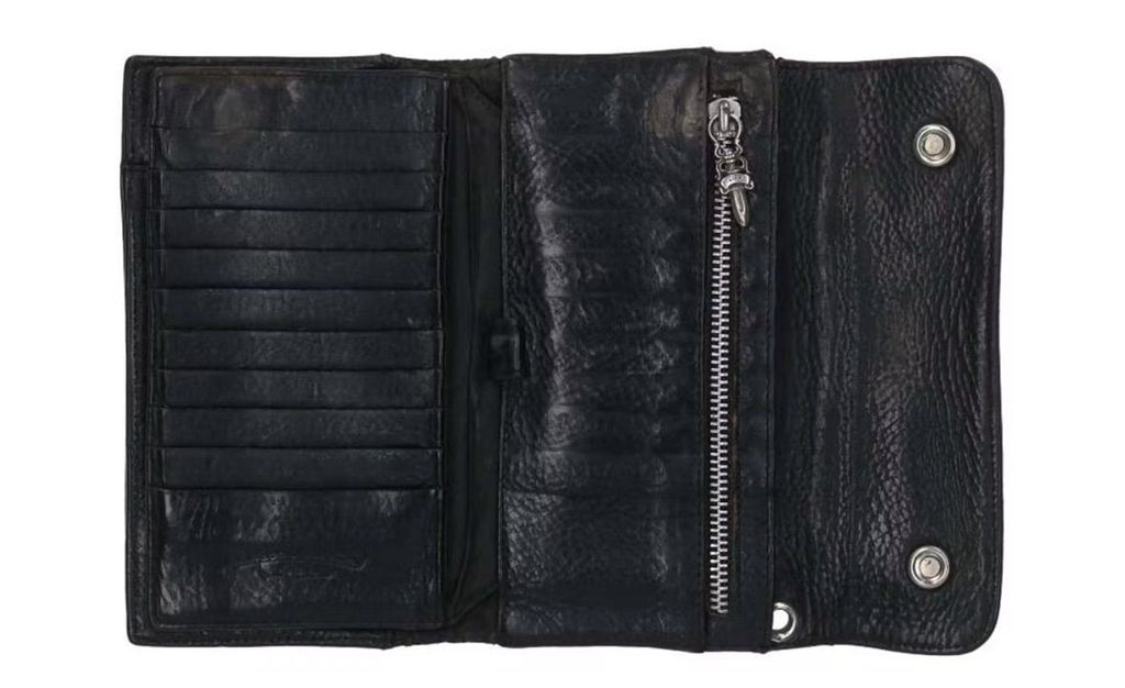 Chrome Hearts Cross Ball Button Leather Wallet Black