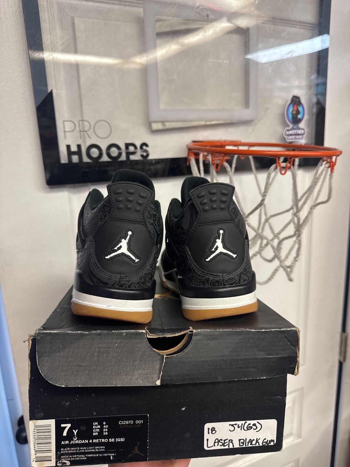 Jordan 4 Retro Laser Black Gum (GS) - Lightly Used, OG All