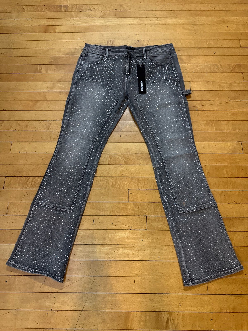 Kindred Full Rhinestone Carpenter Jeans Grey