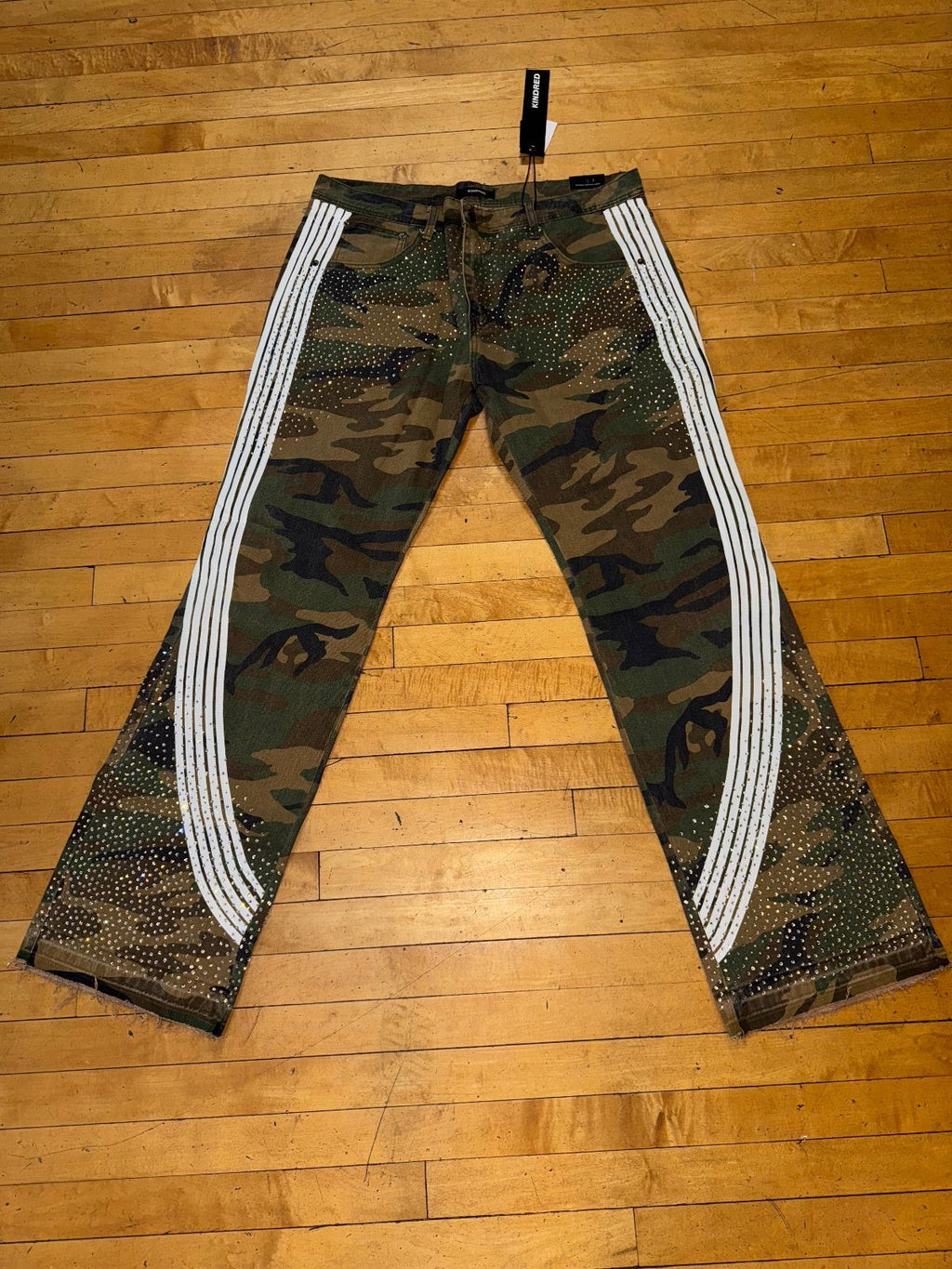Kindred Camo Rhinestone Flare Jeans