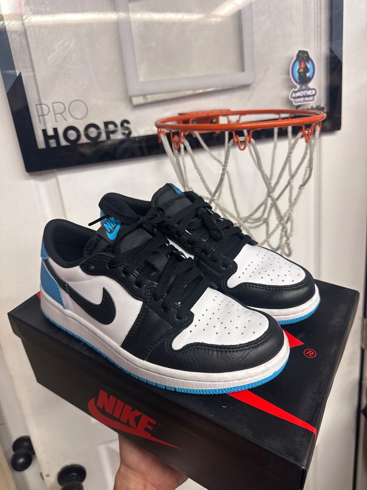 Jordan 1 Retro Low OG Black Dark Powder Blue (Women's) - Lightly Used, OG All