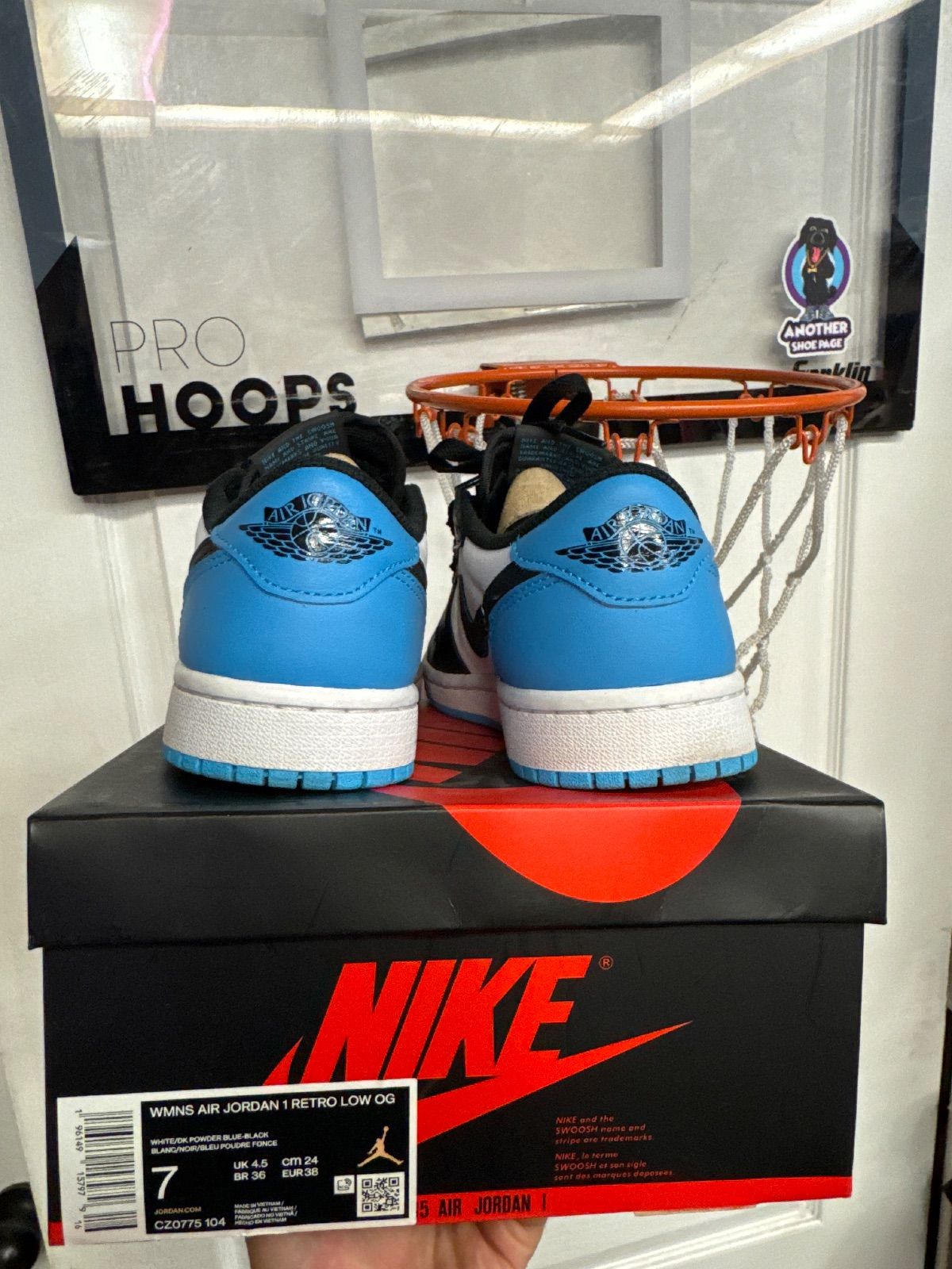 Jordan 1 Retro Low OG Black Dark Powder Blue (Women's) - Lightly Used, OG All