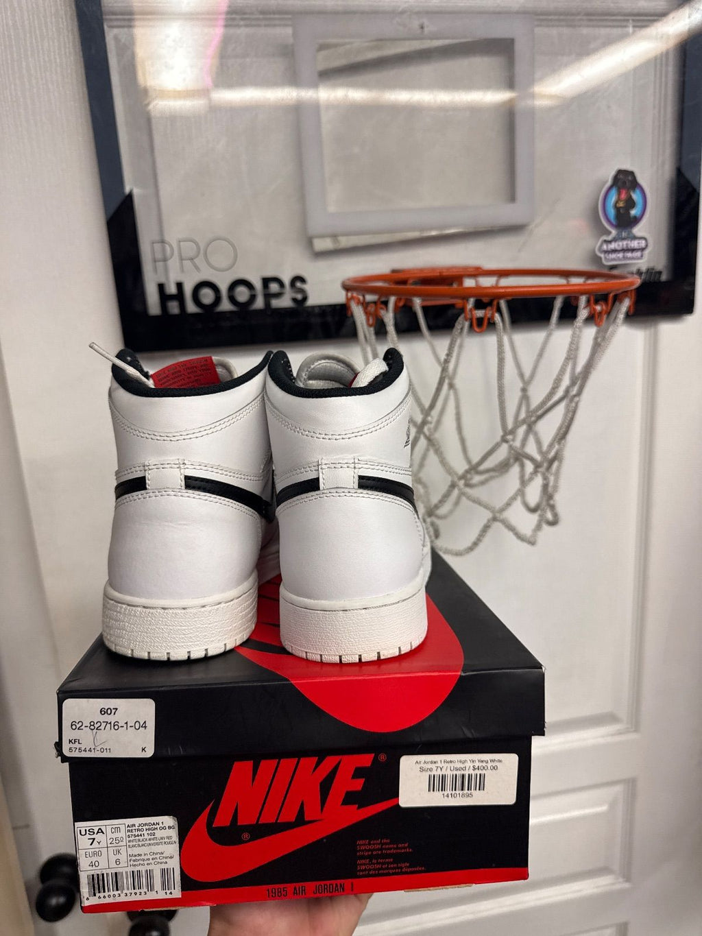 Jordan 1 Retro High Yin Yang White (GS) - Lightly Used, OG All Besides Black Laces