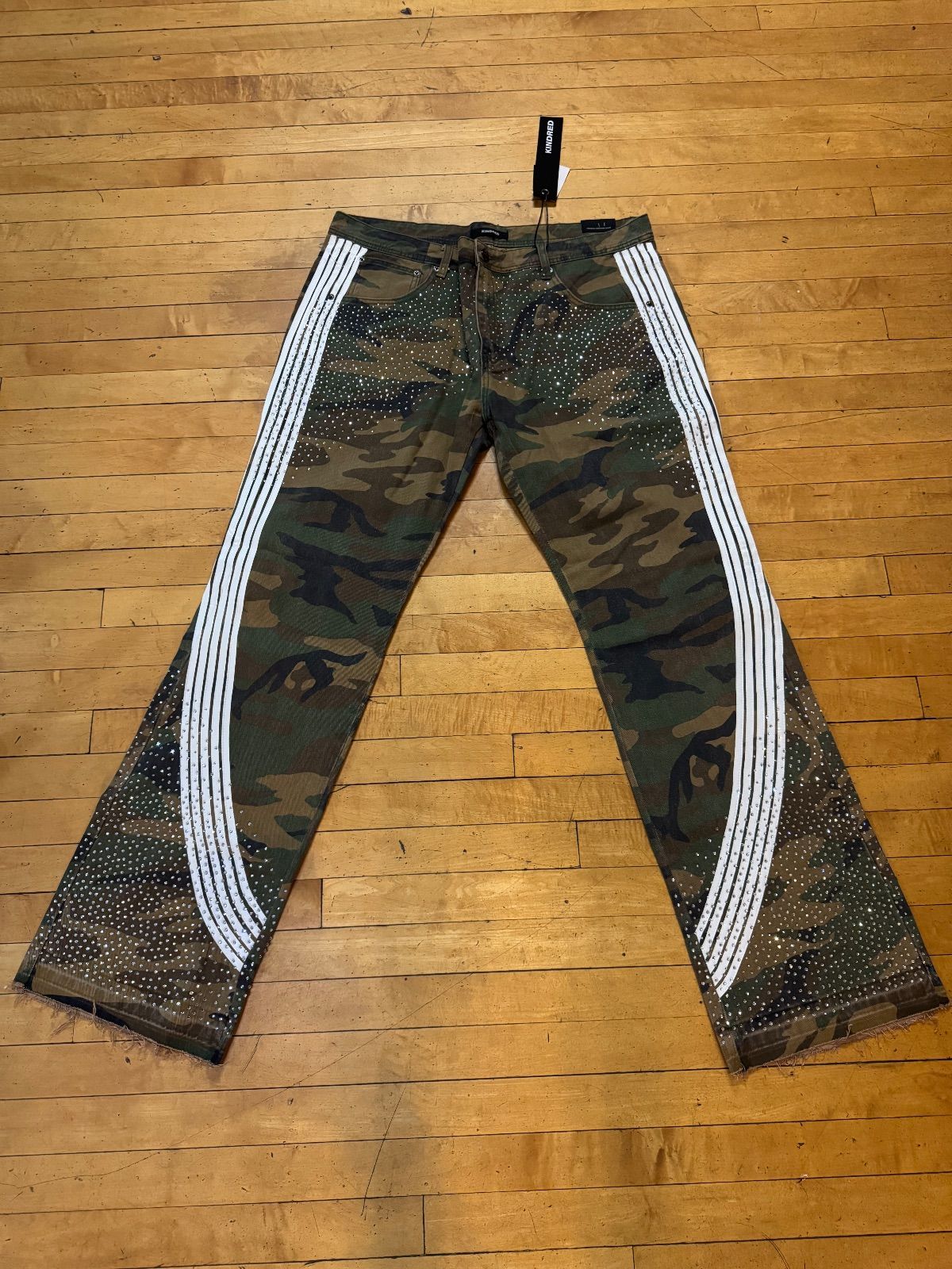 Kindred Camo Rhinestone Flare Jeans